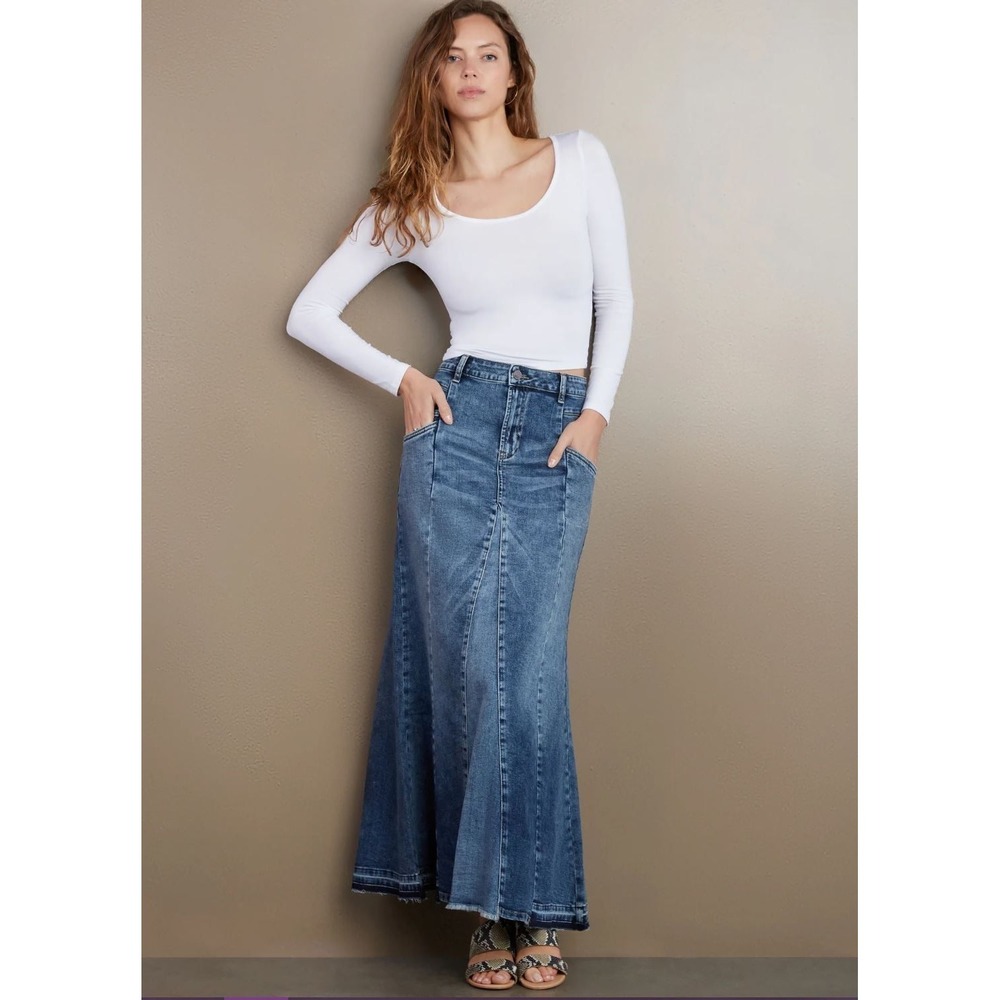 Denim Maxi Skirt - Blue